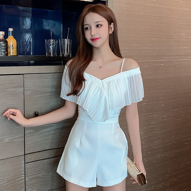 Sling Ruffled One-shoulder Women's Small Jumpsuit