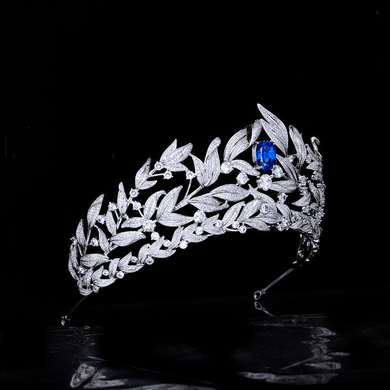 Sapphire Crown Copper Micro Inlay AAA Zircon Crown Wedding Headdress | GlamzLife