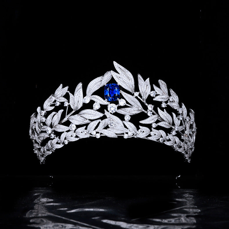 Sapphire Crown Copper Micro Inlay AAA Zircon Crown Wedding Headdress | GlamzLife