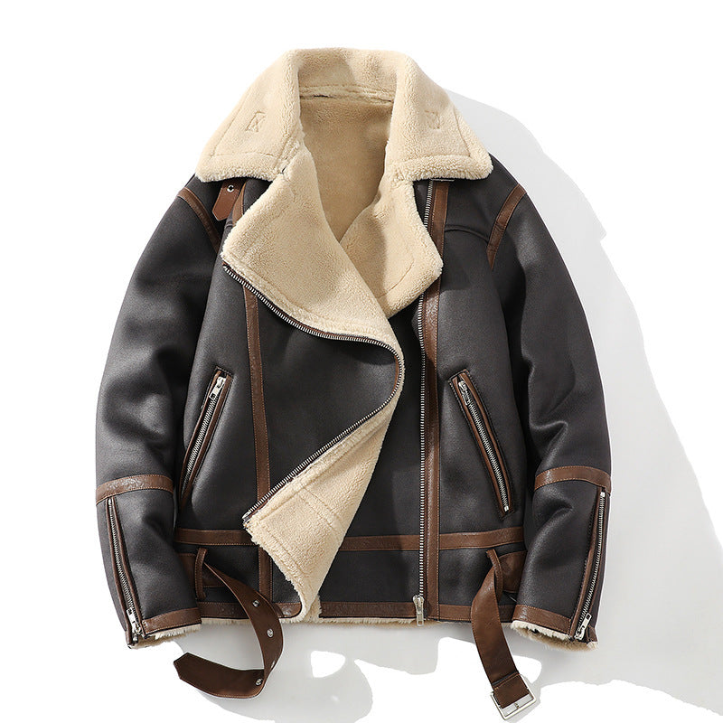 Plus Size Casual Polo Collar Fleece-lined Thickened Fur Jacket - GlamzLife