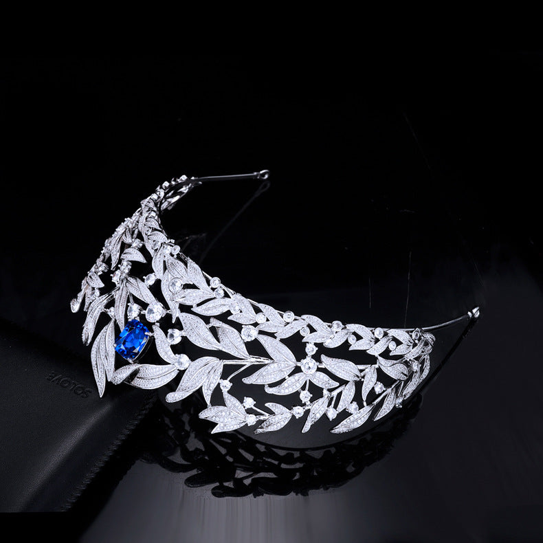Sapphire Crown Copper Micro Inlay AAA Zircon Crown Wedding Headdress | GlamzLife