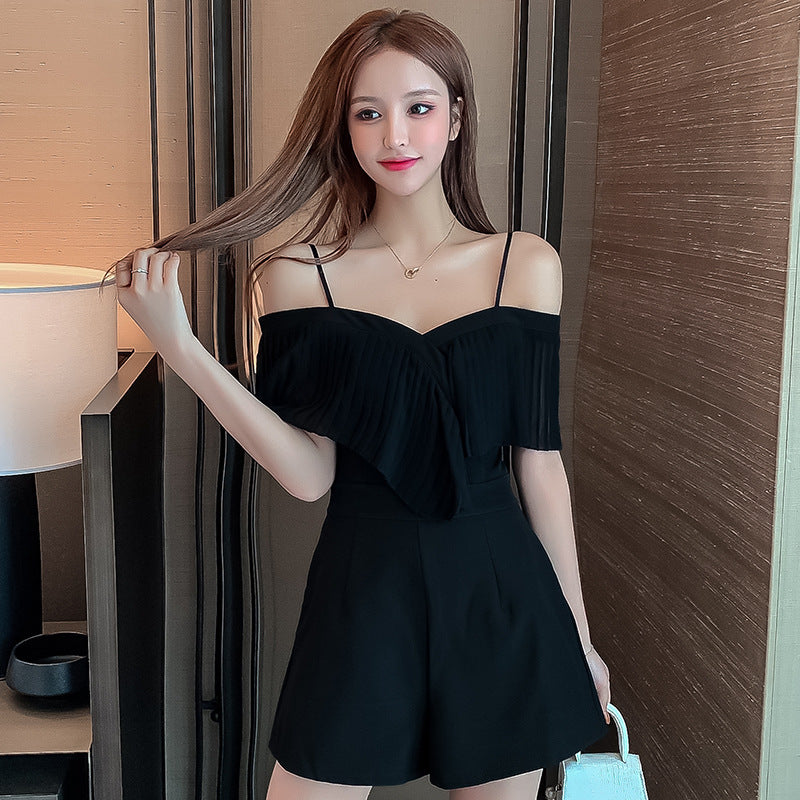 Sling Ruffled One-shoulder Women's Small Jumpsuit
