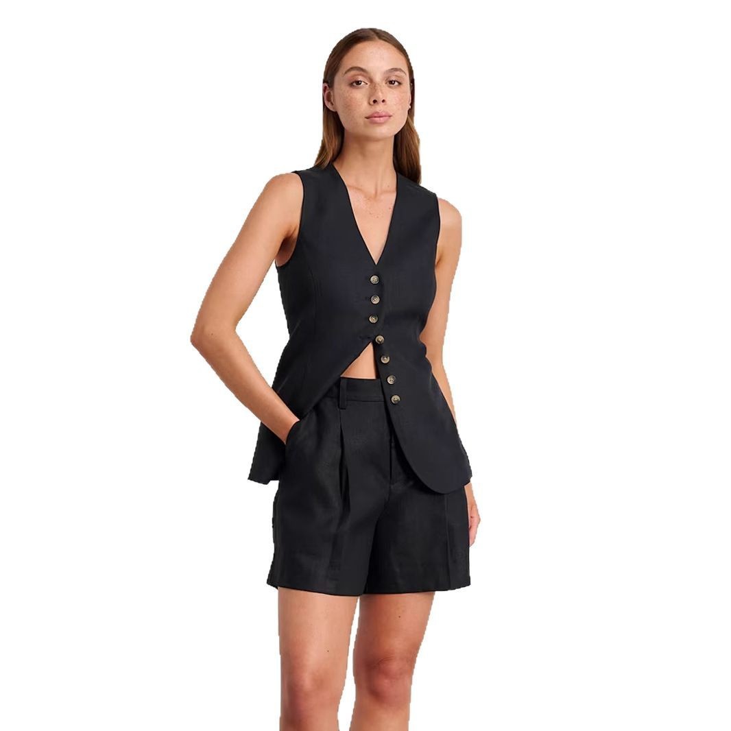 Cotton Linen Shorts Commuter Vest Shorts Suit - GlamzLife