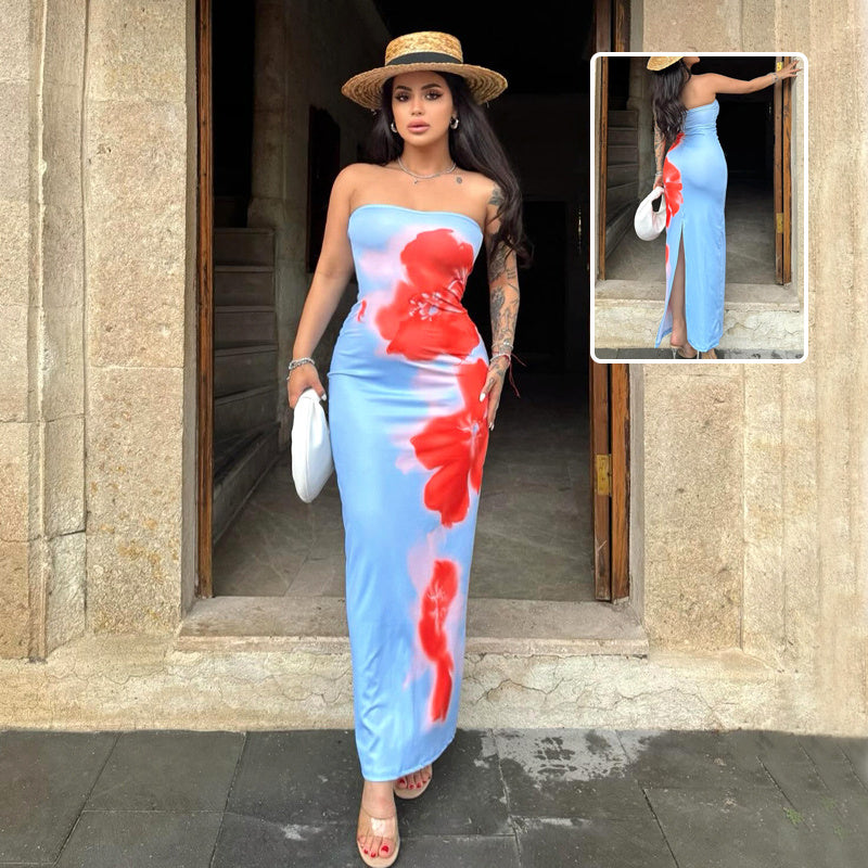 Slim Slit Tube Long Dress For Summer Party at Beach - GlamzLife