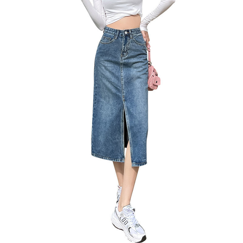 High Waist Slit Denim Skirt For Women - GlamzLife