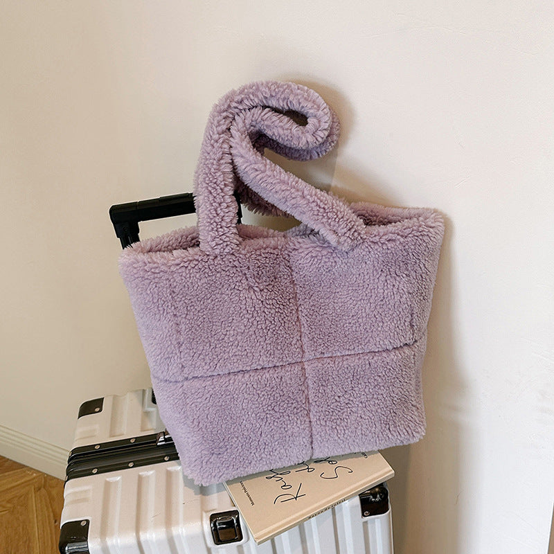 Women's Designer Luxury Plush Bag Winter Fashion Cute Tote Handbags Large Capacity Portable Single Shoulder Furry Bags | GlamzLife