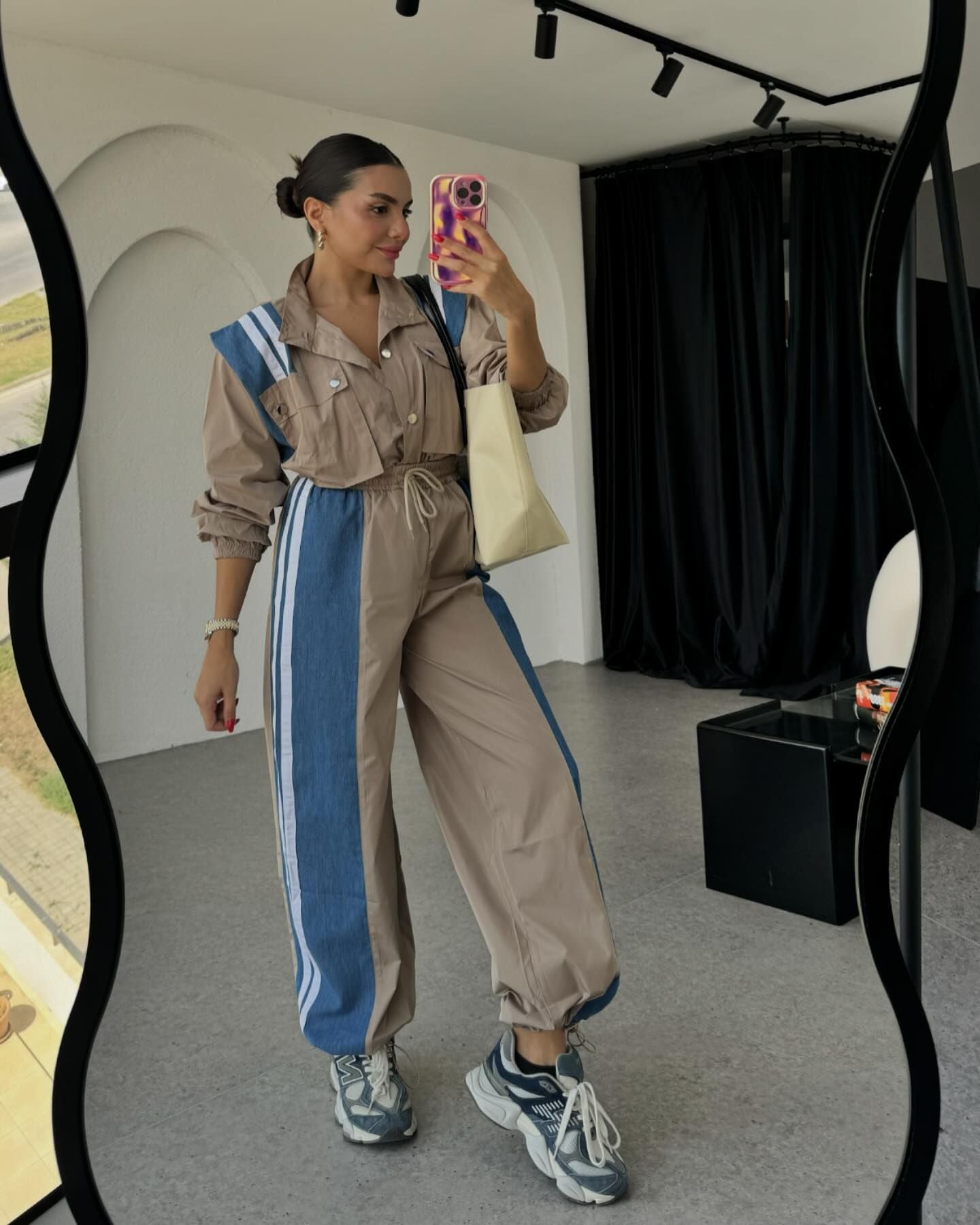 Niche Design Denim Patchwork Stripes Overall Suit
