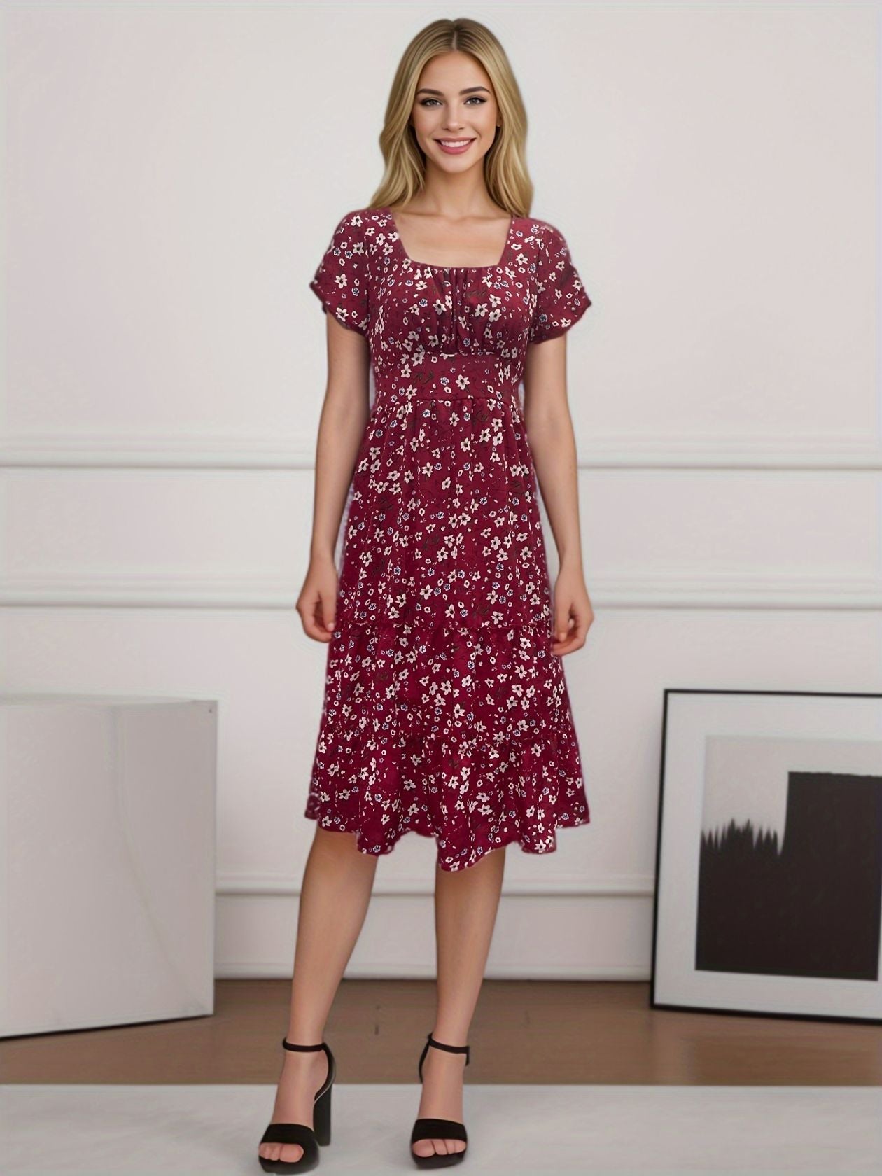 Puff Sleeve Floral Dress - GlamzLife