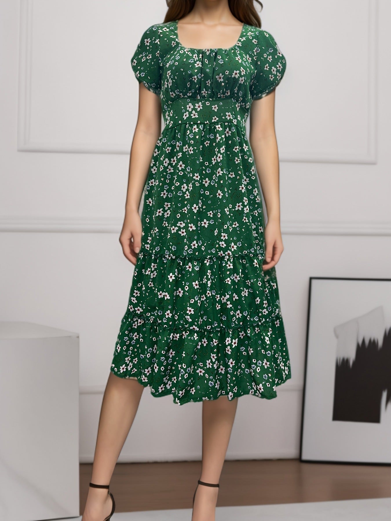 Puff Sleeve Floral Dress - GlamzLife
