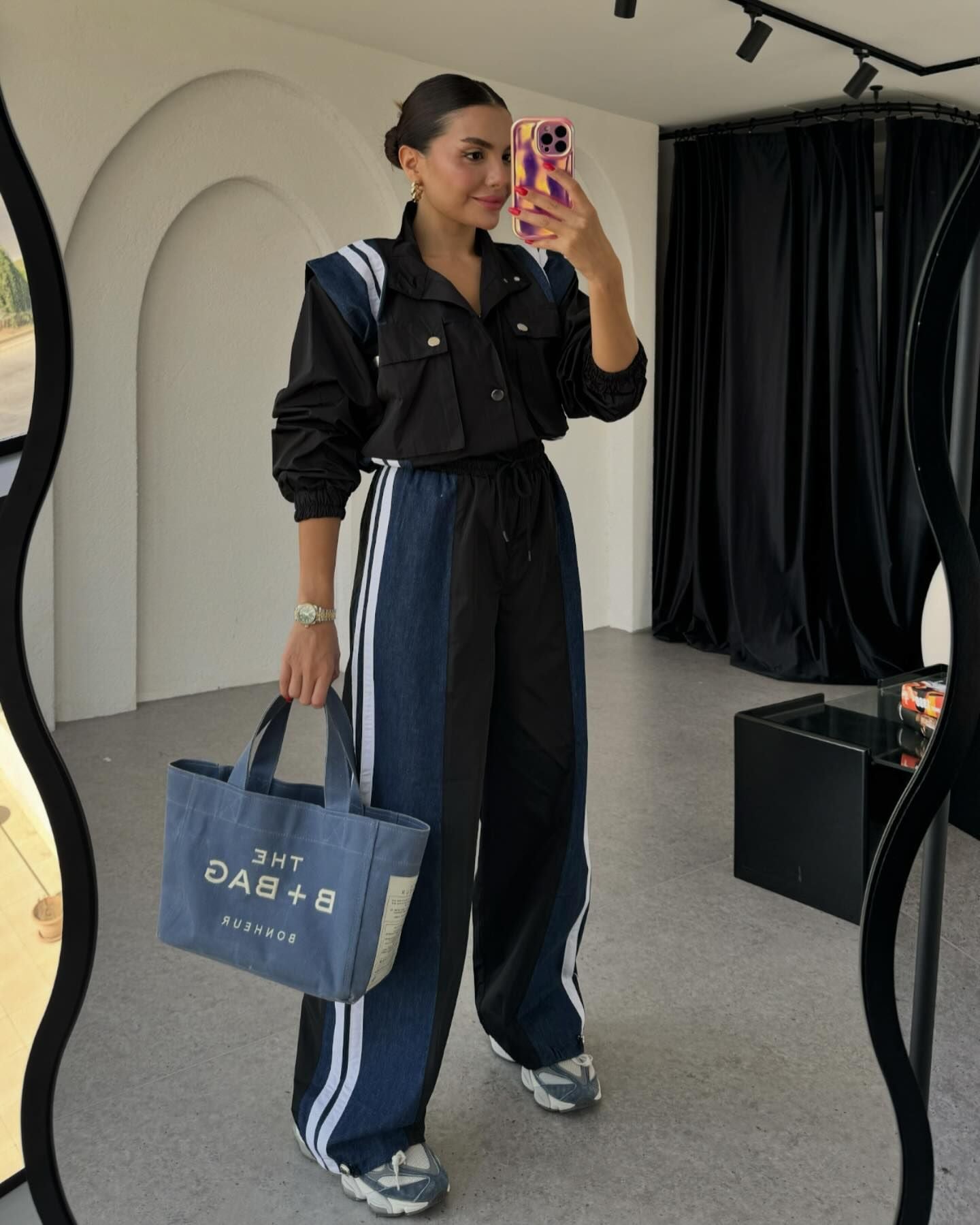 Niche Design Denim Patchwork Stripes Overall Suit