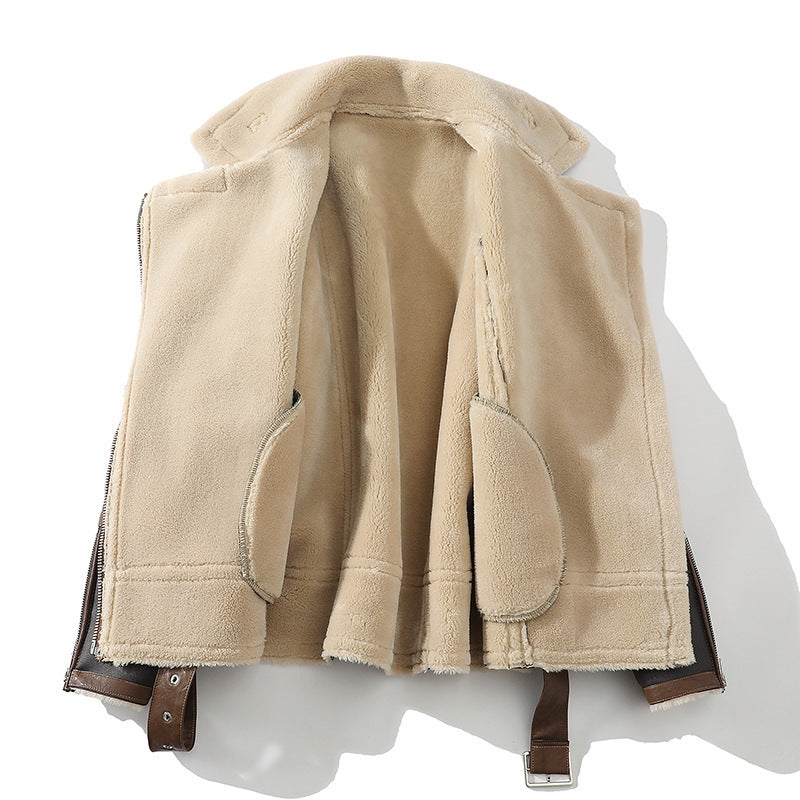 Plus Size Casual Polo Collar Fleece-lined Thickened Fur Jacket - GlamzLife