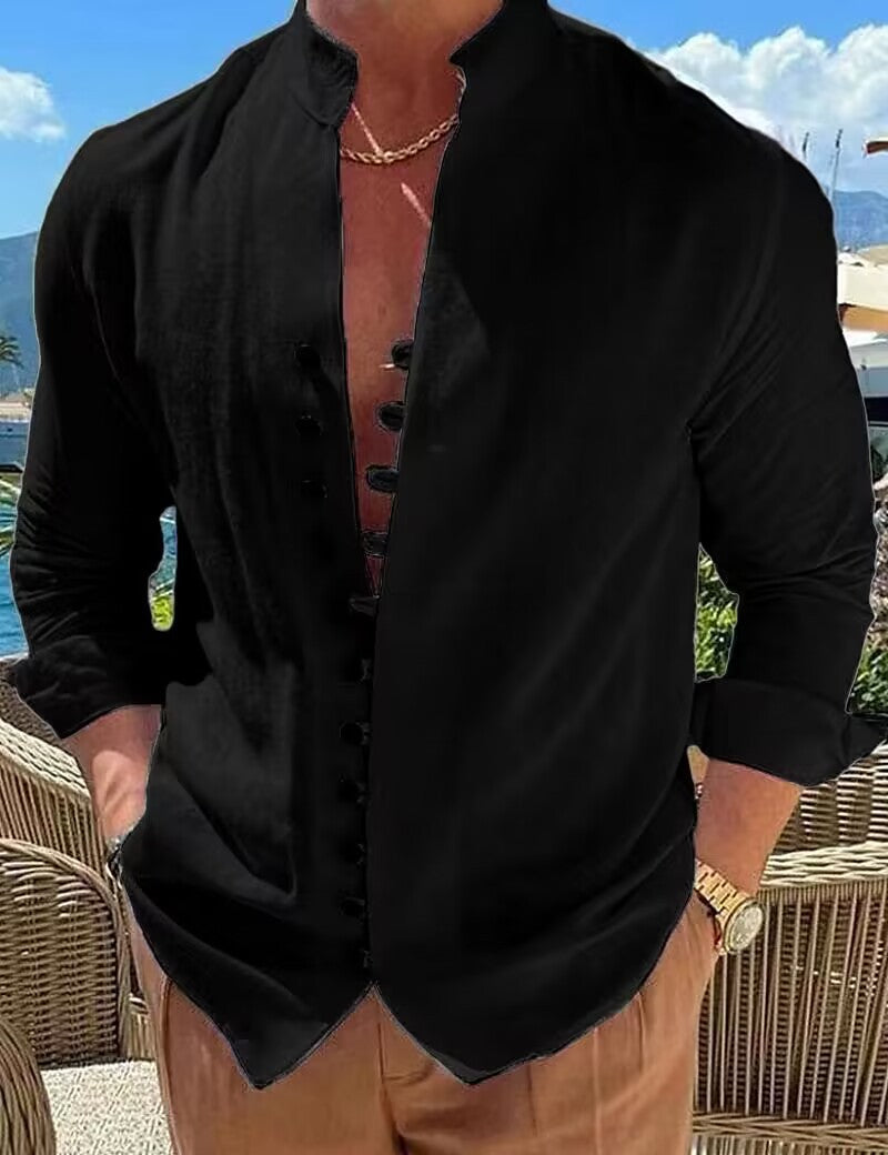 Men's Fashionable Casual Loose Cotton Long Sleeve Shirt | GlamzLife
