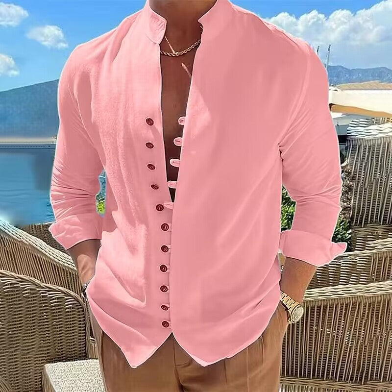 Men's Fashionable Casual Loose Cotton Long Sleeve Shirt | GlamzLife
