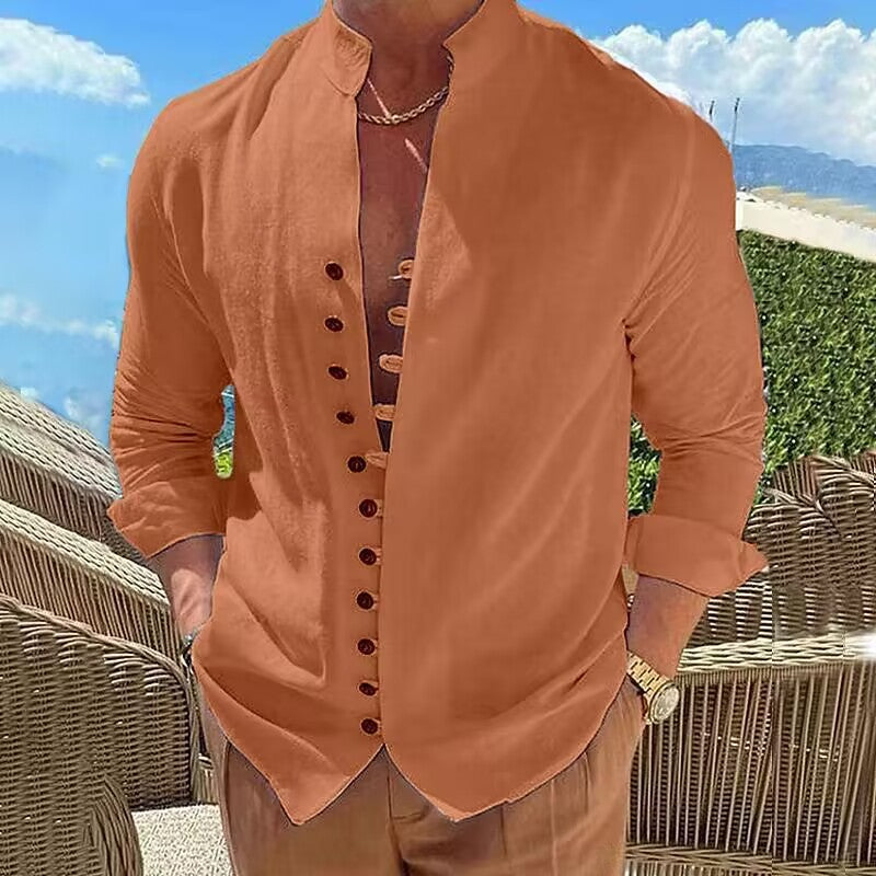 Men's Fashionable Casual Loose Cotton Long Sleeve Shirt | GlamzLife