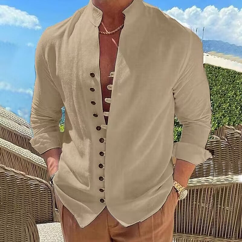 Men's Fashionable Casual Loose Cotton Long Sleeve Shirt | GlamzLife