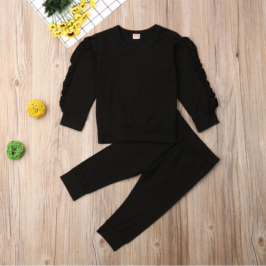 Newborn Baby Ruffles Solid Long Sleeve Sweatshirt Top With Pant | GlamzLife