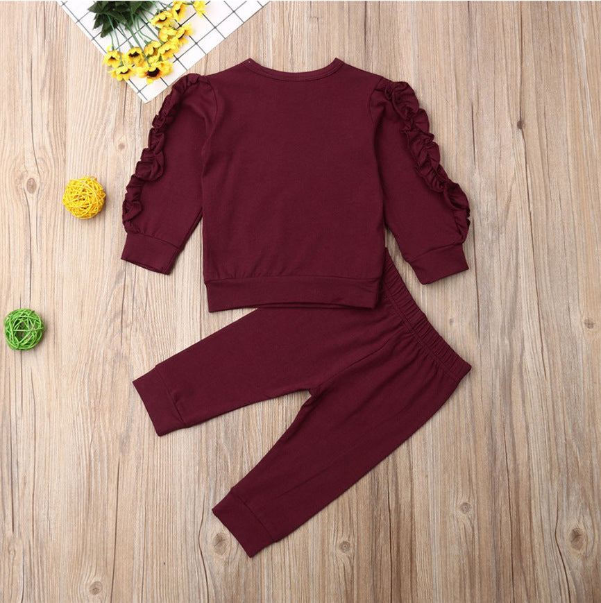 Newborn Baby Ruffles Solid Long Sleeve Sweatshirt Top With Pant | GlamzLife