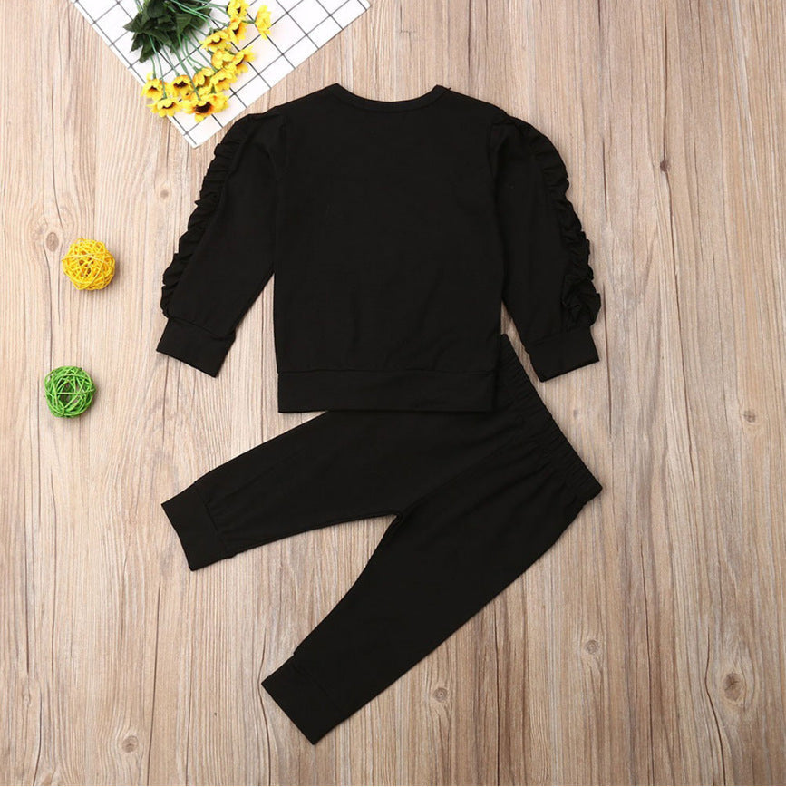 Newborn Baby Ruffles Solid Long Sleeve Sweatshirt Top With Pant | GlamzLife