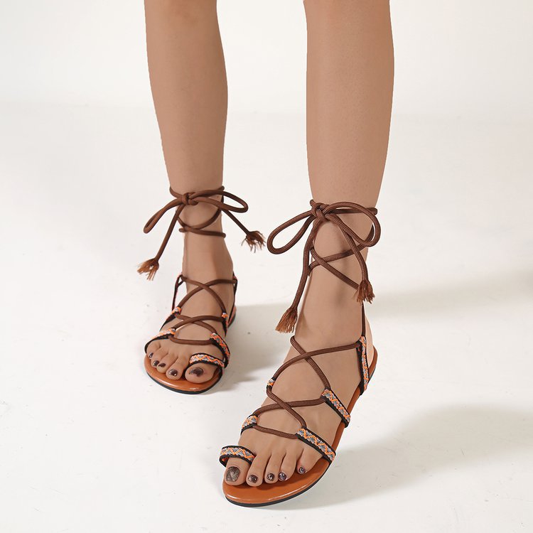 Women Flat Sandals Summer Strappy Sandals Roman National Style Bohemian Shoes For Beach Vacation | GlamzLife