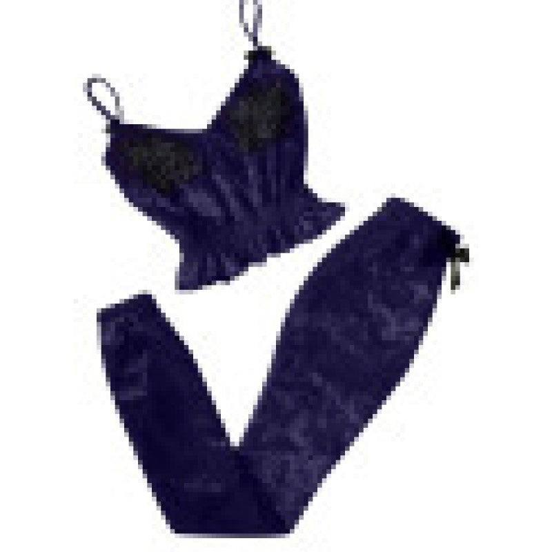 Women Sleeveless Top With Pajamas Night Suit | Navy Blue | GlamzLife