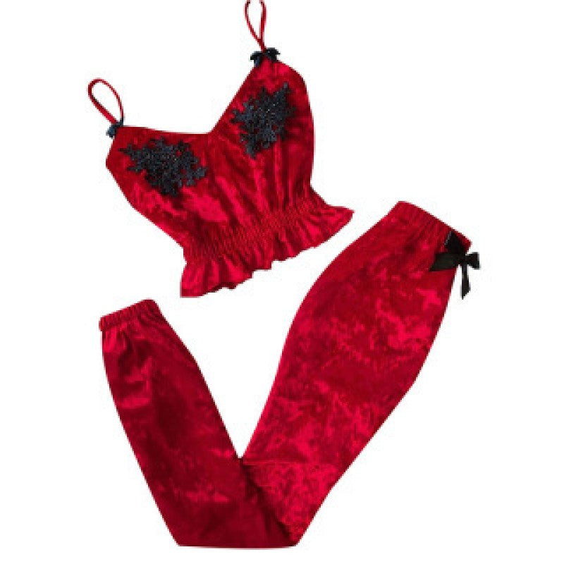 Women Sleeveless Top With Pajamas Night Suit | Red | GlamzLife