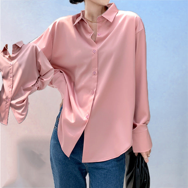 Women's Long-sleeved Satin Shirt | GlamzLife