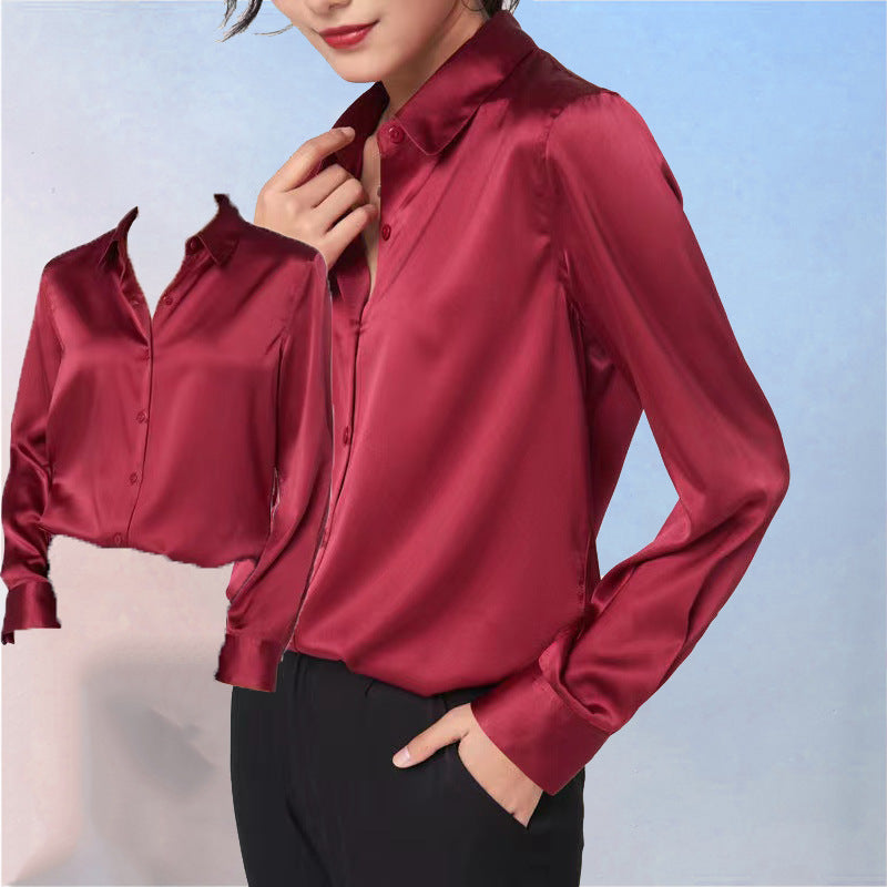 Women's Long-sleeved Satin Shirt | GlamzLife