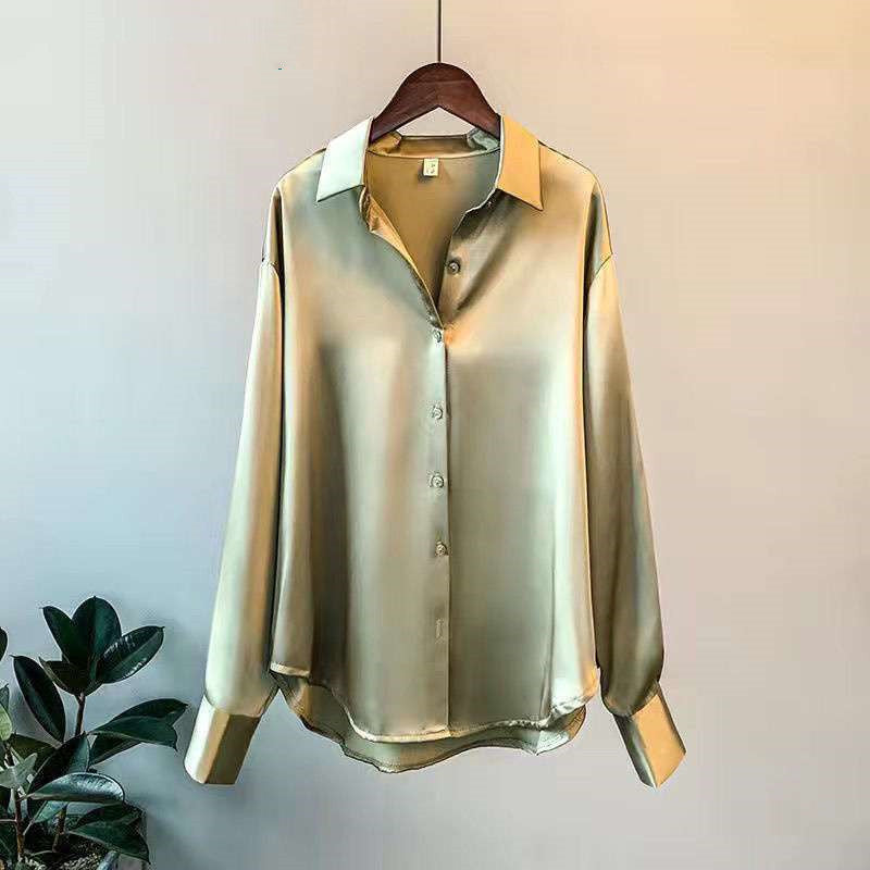Women's Long-sleeved Satin Shirt | GlamzLife