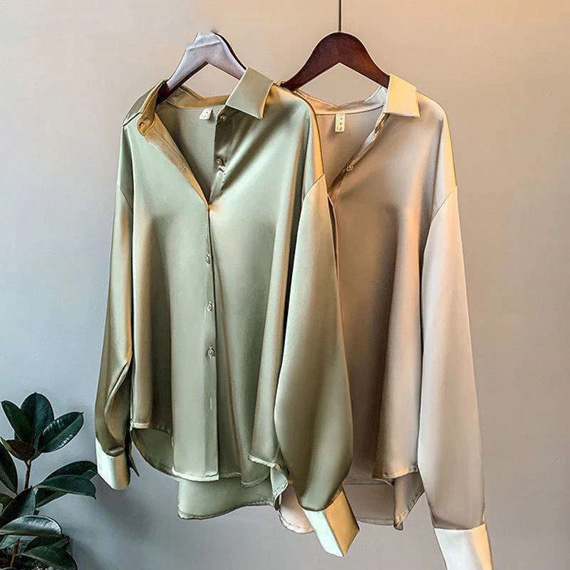 Women's Long-sleeved Satin Shirt | GlamzLife