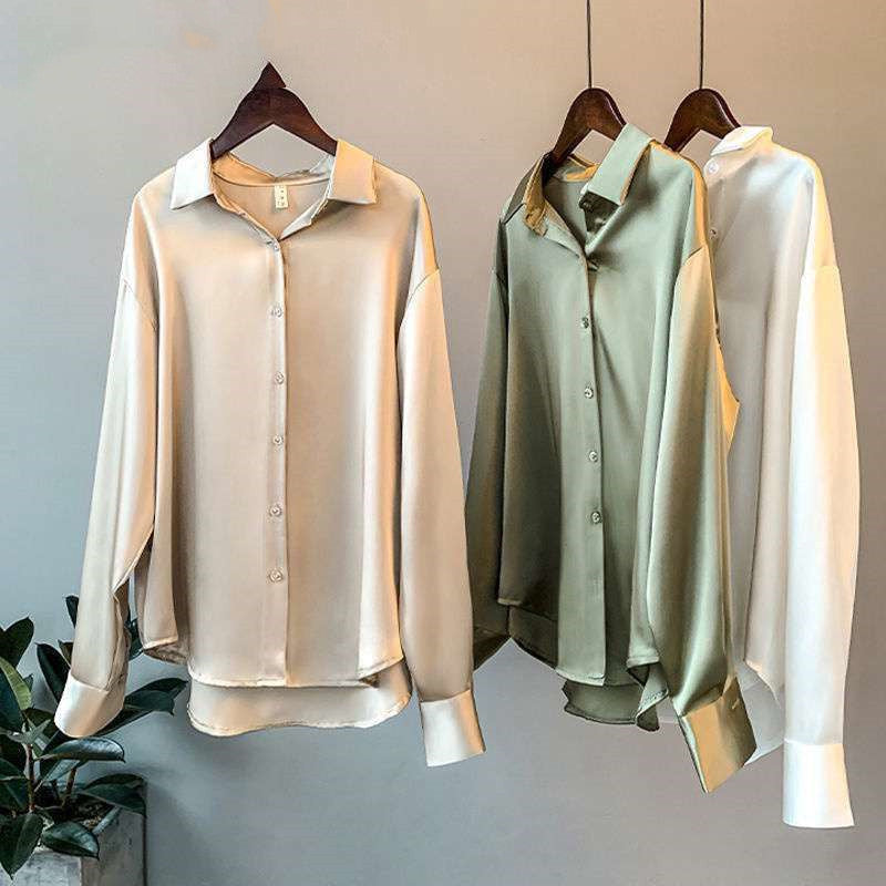 Women's Long-sleeved Satin Shirt | GlamzLife