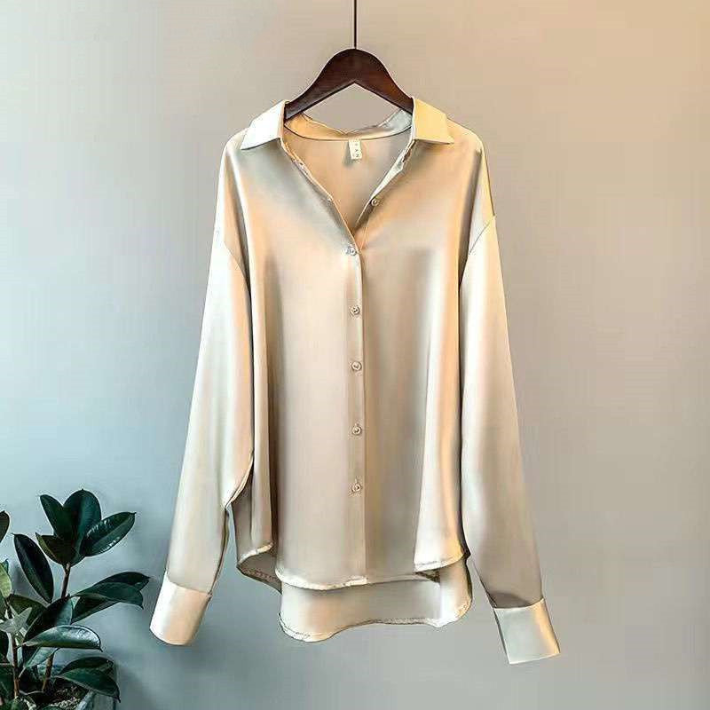 Women's Long-sleeved Satin Shirt | GlamzLife