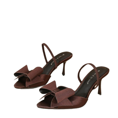 Bowknot Decoration Muller Stiletto Heels Pointed Toe Strap Sandals - GlamzLife