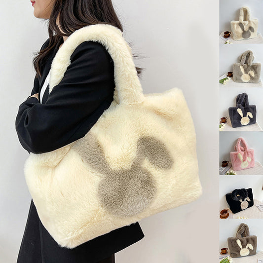 Cute Cartoon Rabbit Ears Plush Bag Autumn And Winter Shoulder Bag Shopping Handbags Large Capacity Personalized Tote Bags For Women | GlamzLife
