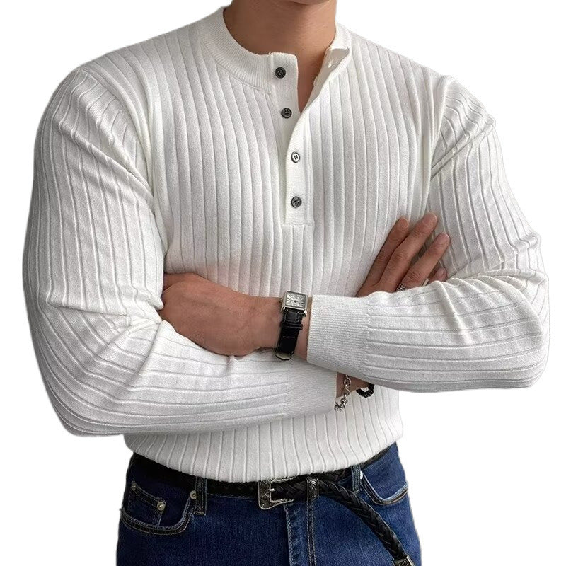 Henry Collar Sweater Long Sleeve Men's Sweater T-shirt - GlamzLife