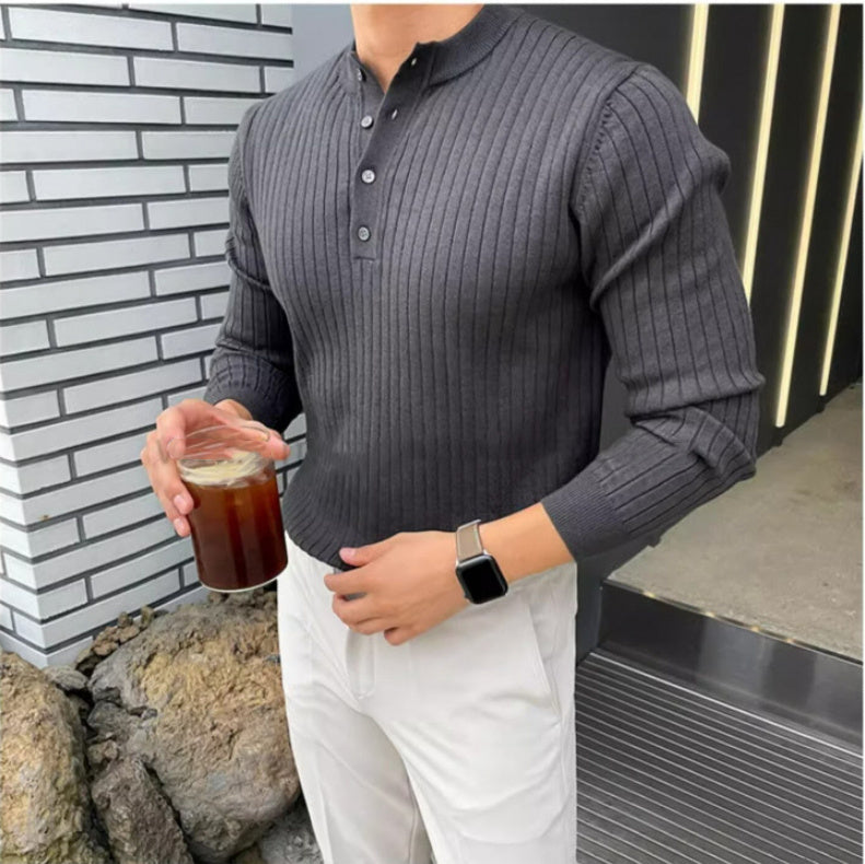 Henry Collar Sweater Long Sleeve Men's Sweater T-shirt - GlamzLife