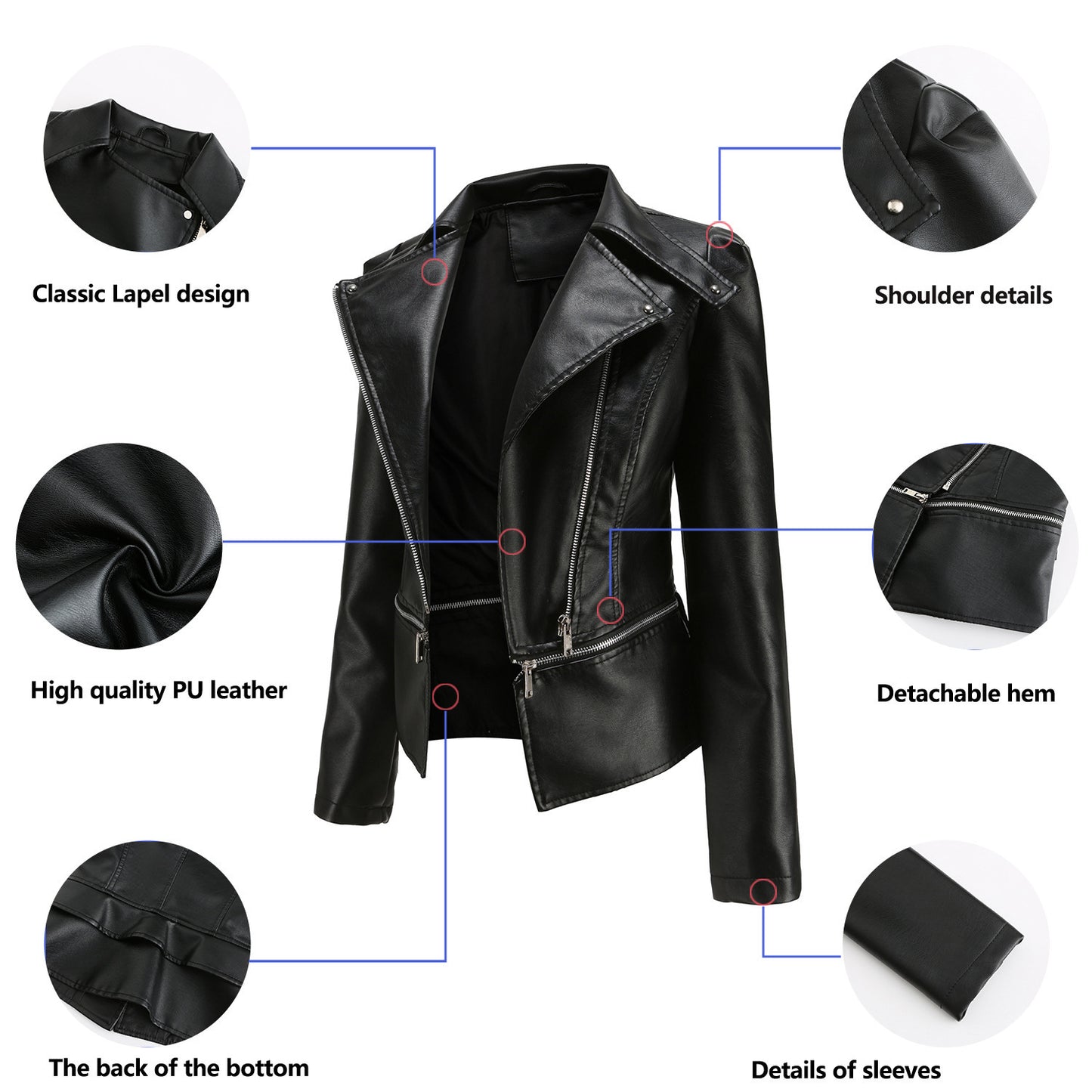 GlamzLife's Women's Motorcycle Leather Jacket - Street Hipster Style