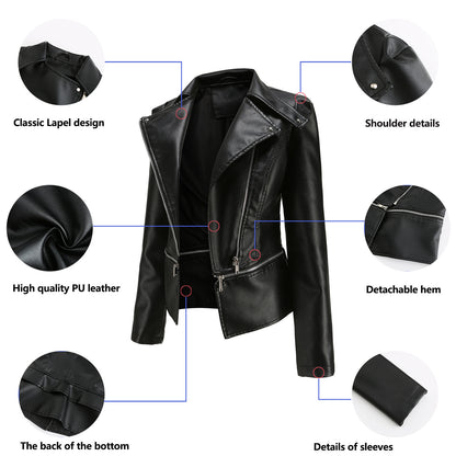 GlamzLife's Women's Motorcycle Leather Jacket - Street Hipster Style