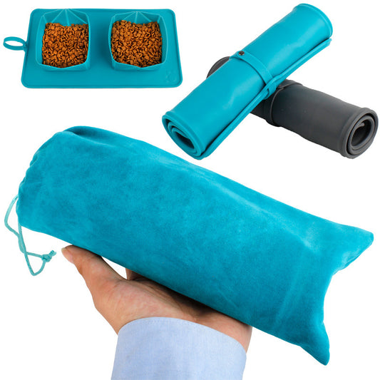 Pet folding double bowl velvet bag dog bowl - GlamzLife