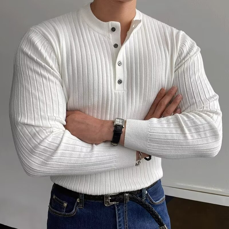 Henry Collar Sweater Long Sleeve Men's Sweater T-shirt - GlamzLife