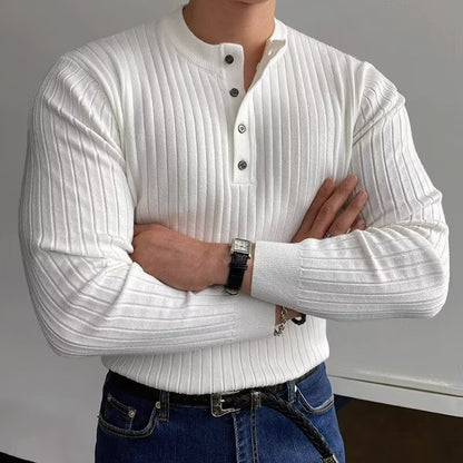 Henry Collar Sweater Long Sleeve Men's Sweater T-shirt - GlamzLife