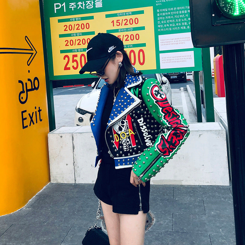 GlamzLife's Rivet Short Leather Jacket for Women - Imitation Leather.