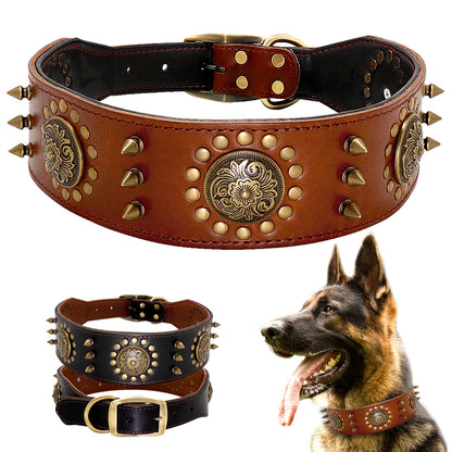 Leather Stud Large Dog Anti-Bite Dog Collar - GlamzLife