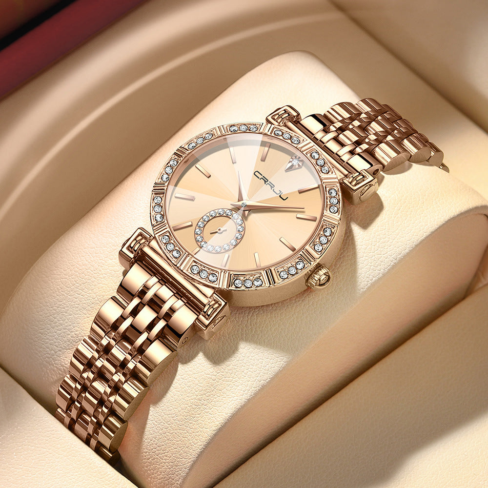 Women's Steel Belt Diamond-embedded Watch | GlamzLife