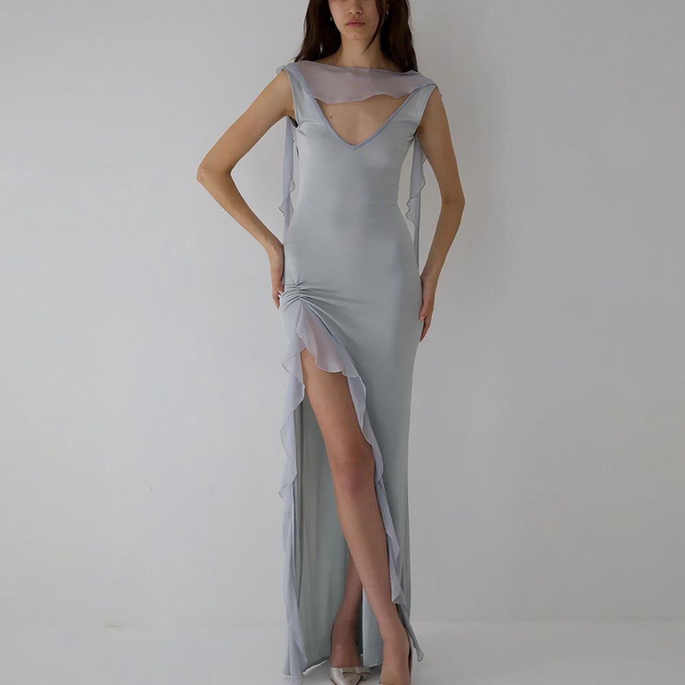 Ribbon Women Backless High Slit Dress - GlamzLife