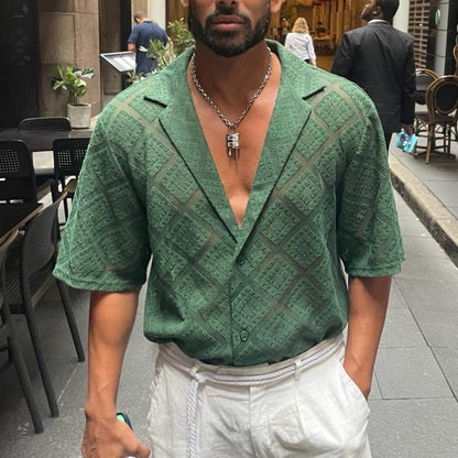 Men's Hollow-out Breathable Short-sleeved Lapel Casual Shirt - GlamzLife