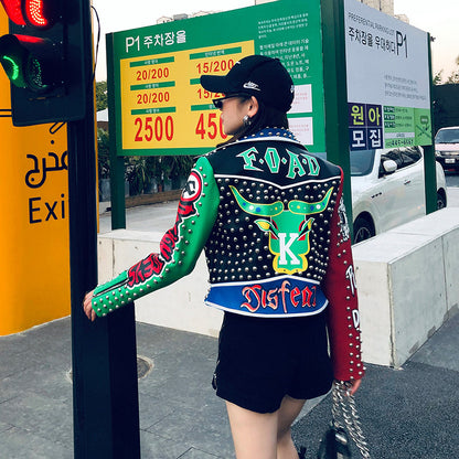 GlamzLife's Rivet Short Leather Jacket for Women - Imitation Leather.