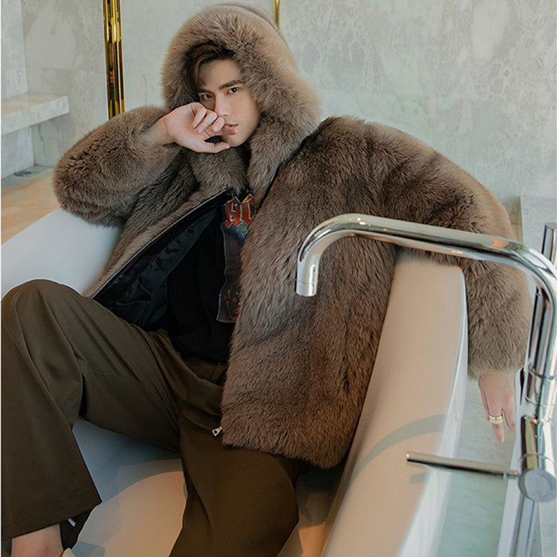 Men's Trendy Faux Fox Fur Coat - GlamzLife