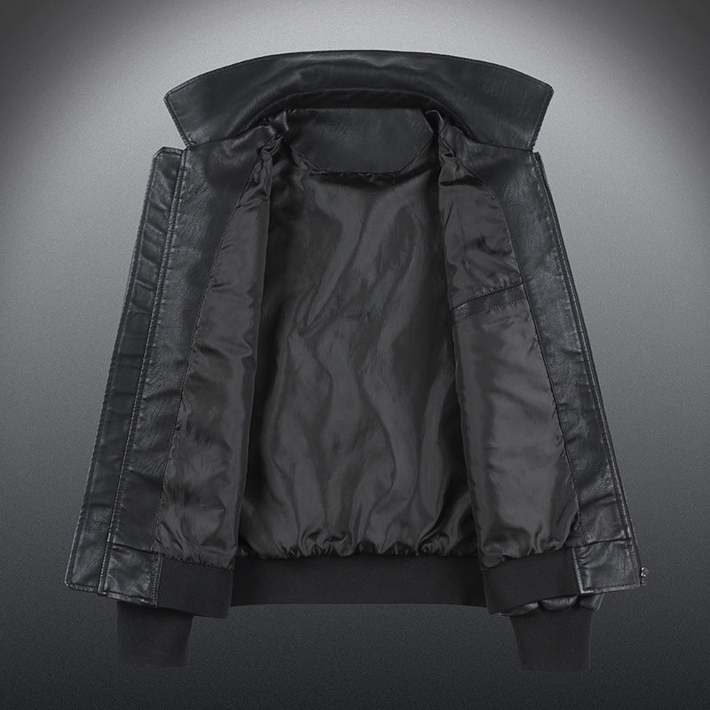 GlamzLife Men's PU Embroidered Leather Jacket - Black Lapel Style