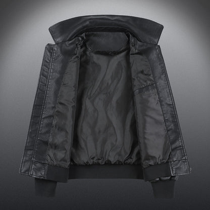 GlamzLife Men's PU Embroidered Leather Jacket - Black Lapel Style