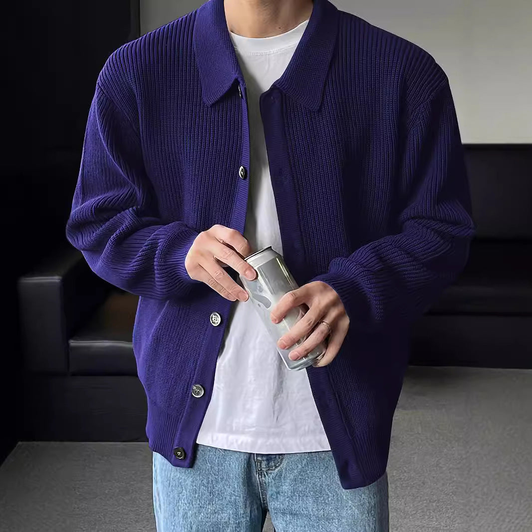 Fashion Solid Color Simple Men's Knitwear Cardigan Sweater Coat - GlamzLife
